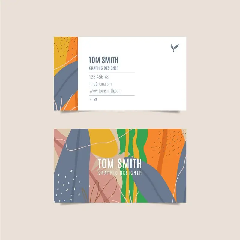 Colorful Business Card with Tropical Leaves