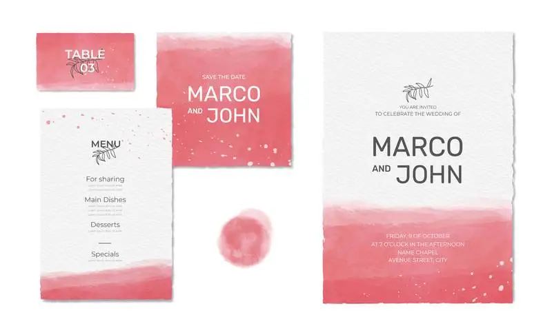 Minimalistic Red Watercolor Wedding Stationery