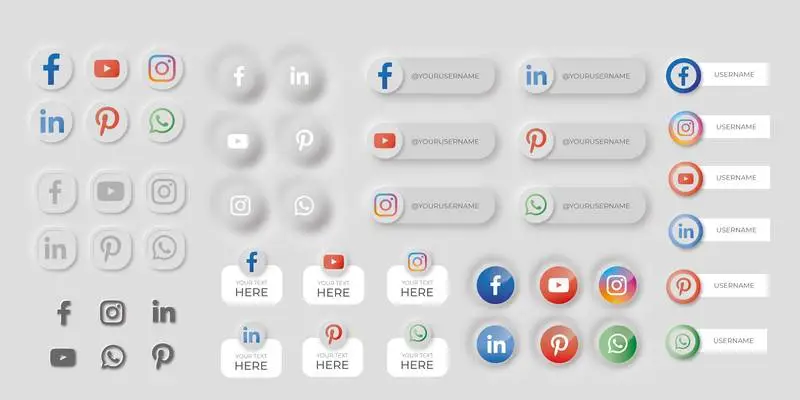 Social Media Buttons in Neumorphic Style