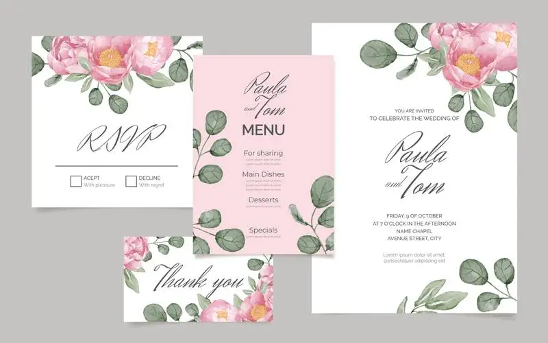 Elegant Wedding Stationery with Watercolor Flowers