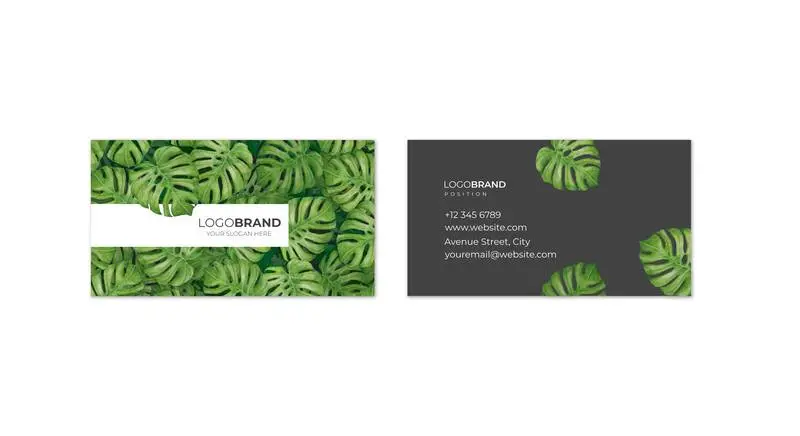 Elegant Business Card with Tropical Leaves