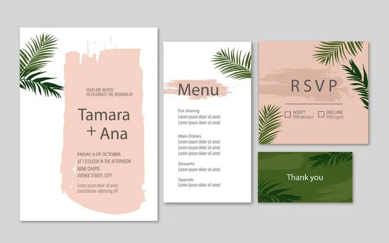 Tropical Wedding Stationery in Peach Color