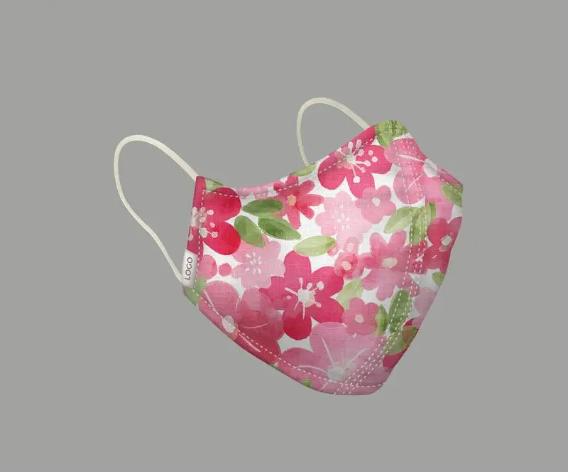 Mockup of Reusable Cloth Mask with Floral Print