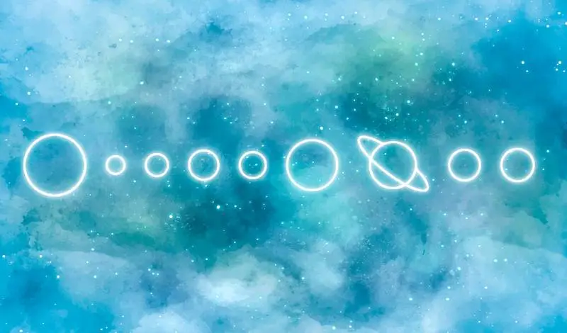 Watercolor Galaxy Background with Solar System in Neon
