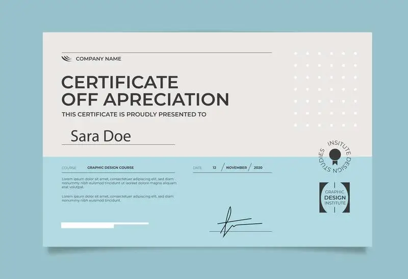 Minimal Certificate Template in Blue and White