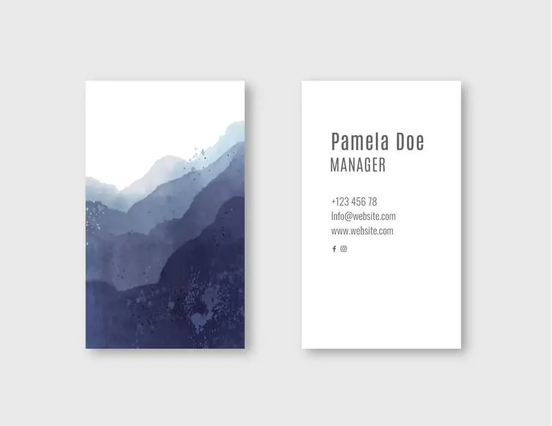 Business Card with Watercolor Blue Waves