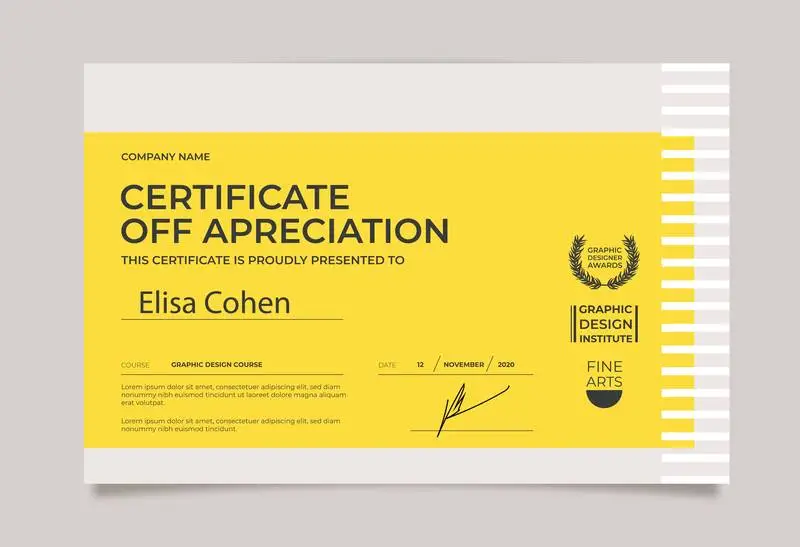 Minimal Certificate Template in Yellow and White