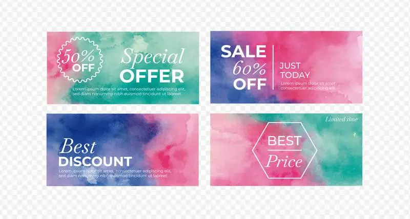 Elegant Set of Watercolor Banners for Sale