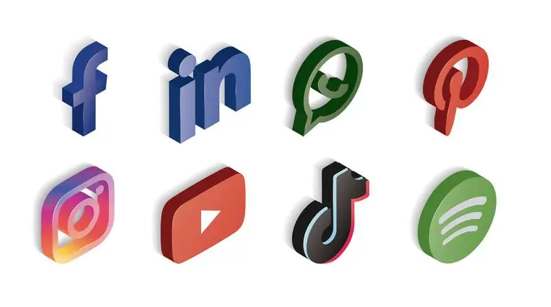 Social Media Set of Icons in Isometric View
