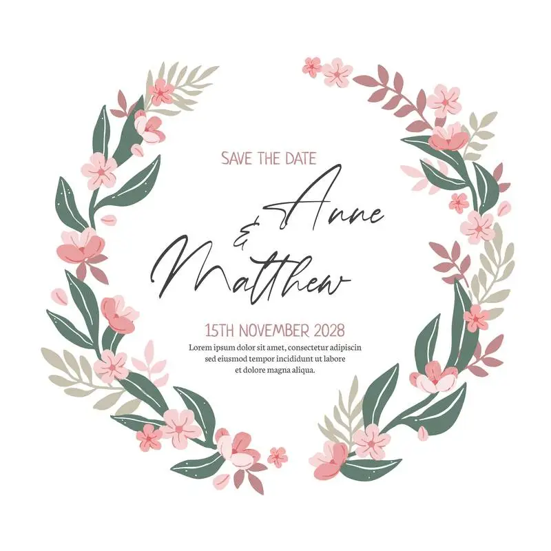 Circle Wedding Invitation with Hand-Drawn Flowers