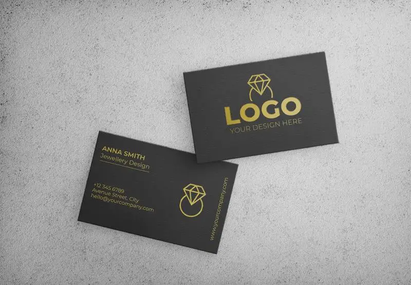 Dark Blue Business Card with Golden Design