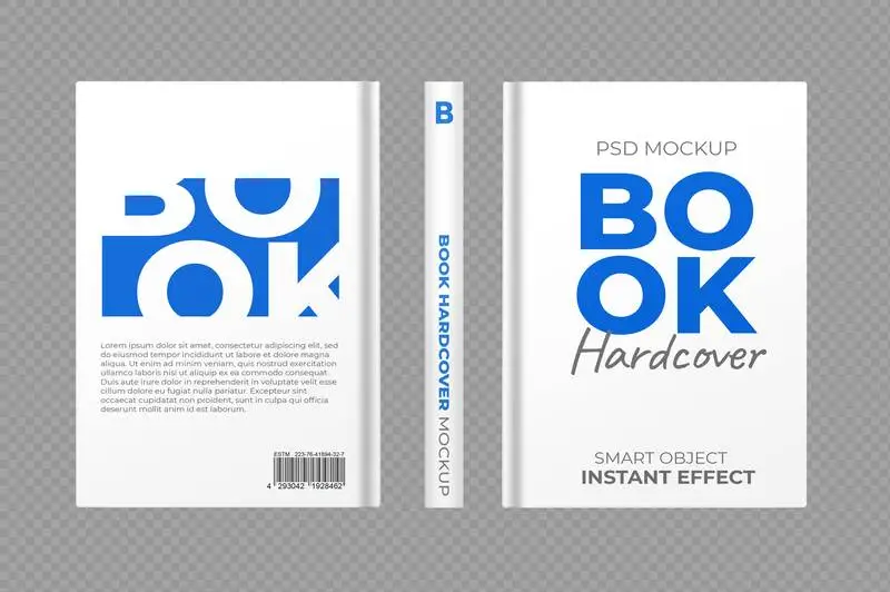 Book Hardcover Mockup with Three Views