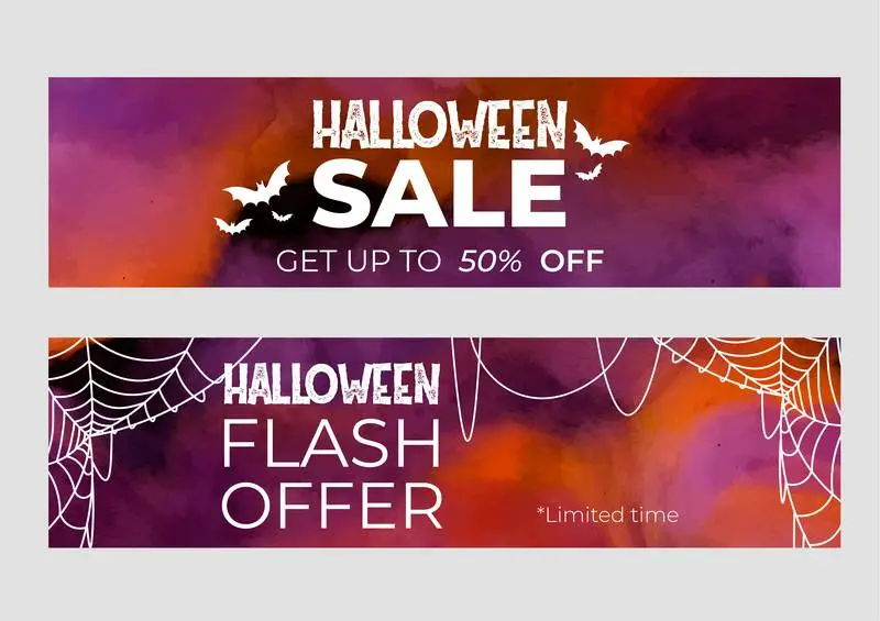 Set of Banners for Halloween Sale in Watercolor