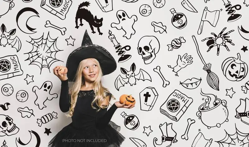 Black and White Halloween Doodles Background
