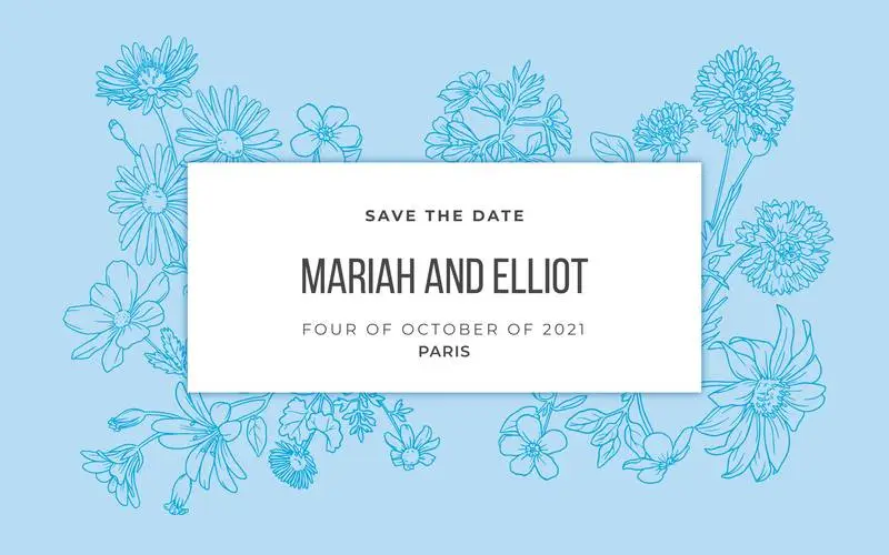 Floral Hand-Drawn Wedding Invitation in Blue