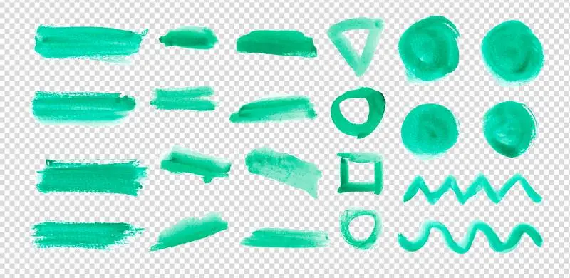 Set of Brushed Elements in Green Watercolor