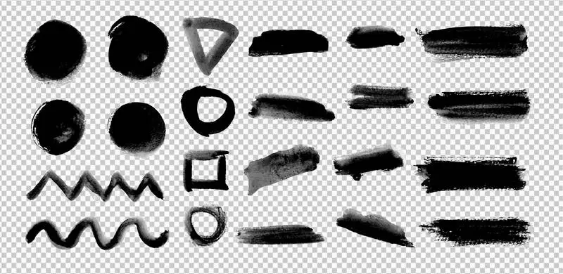Set of Black Brushed Elements in Watercolor