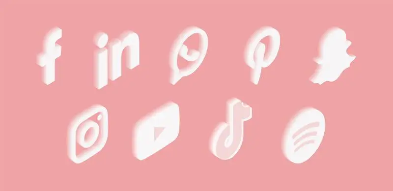 Set of Social Media Icons with White Gradient Over Pink