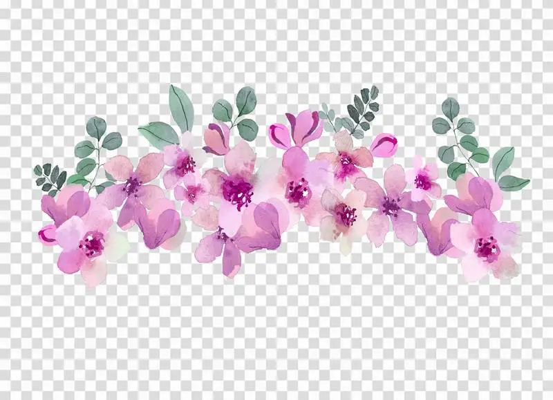 Watercolor Bouquet with Pink Flowers and Leaves