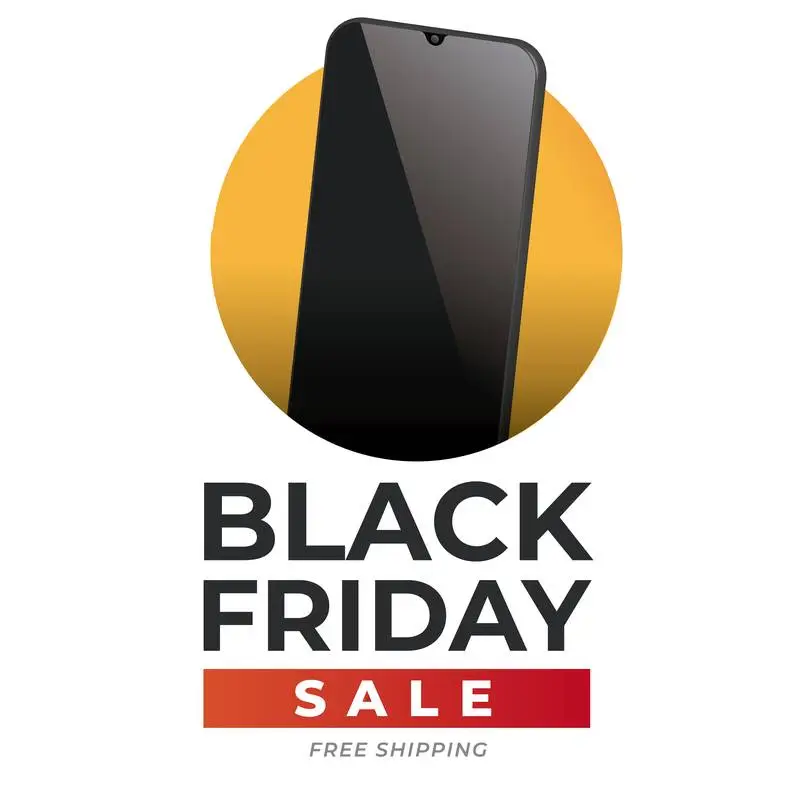 Black Friday Banner with Smartphone in Yellow Circle