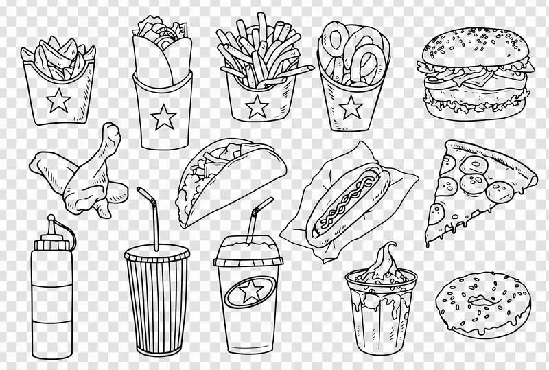 Collection of Hand-Drawn Fast Food Elements