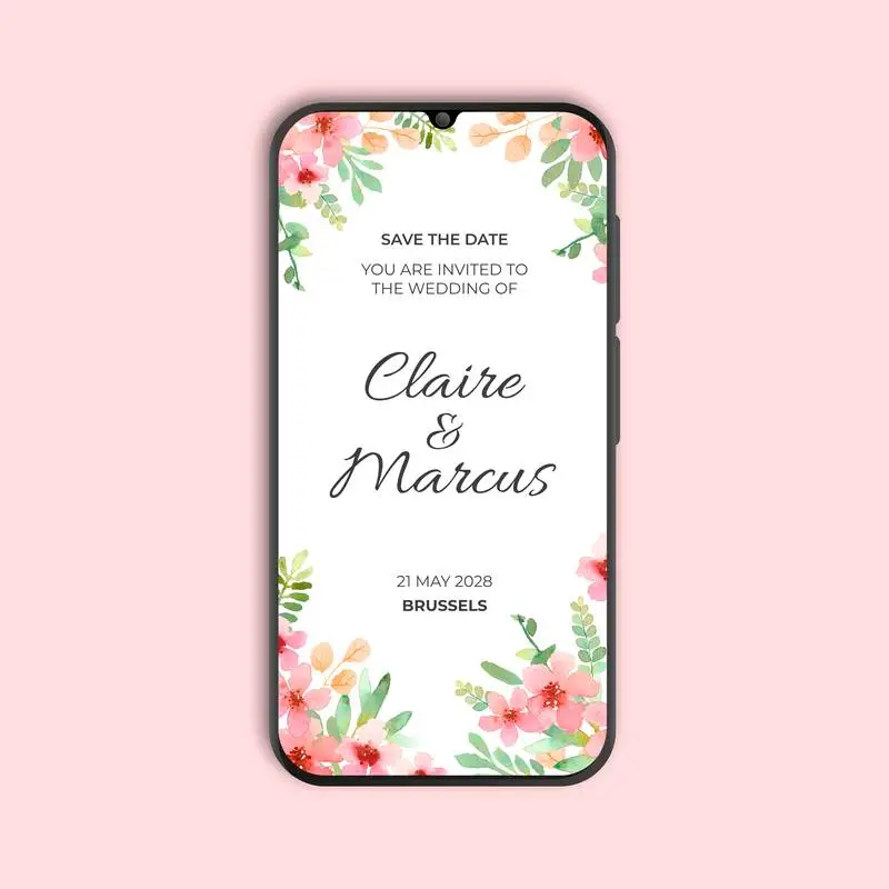 Floral Wedding Invitation in Watercolor for Smartphone