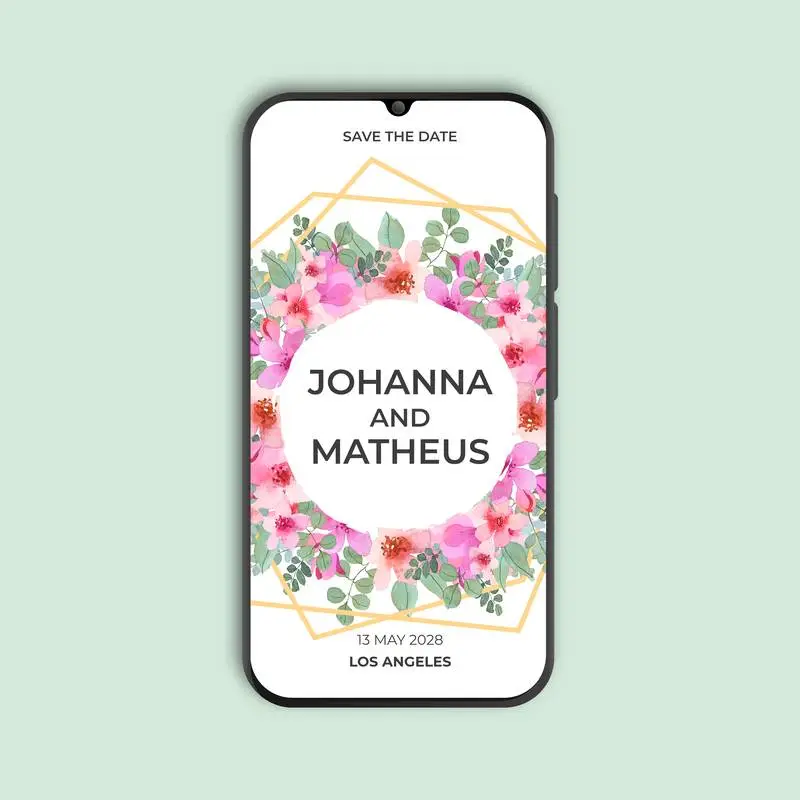Floral and Golden Geometric Wedding Invitation for Smartphone