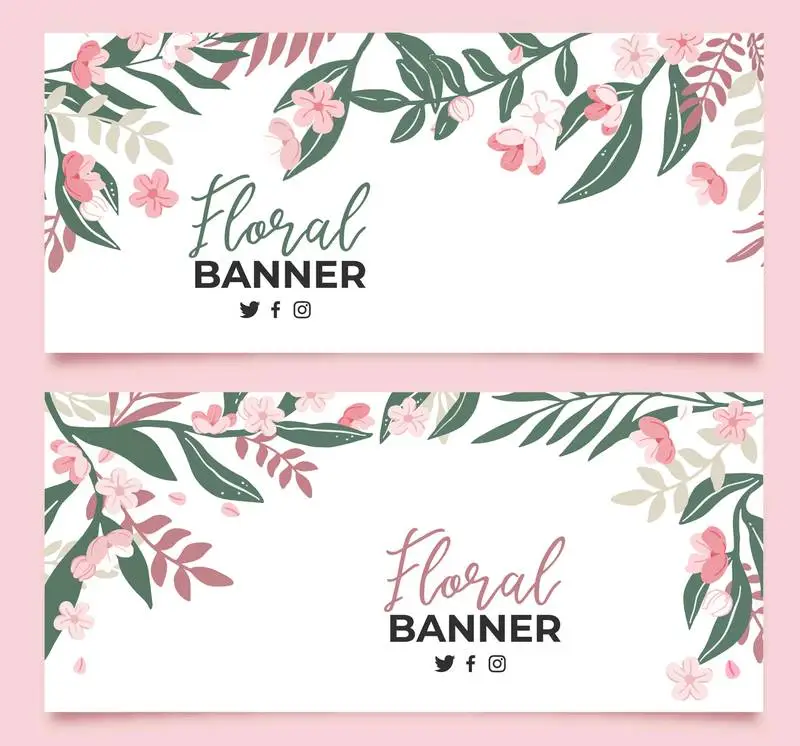 Collection of Floral Banners in Flat Style