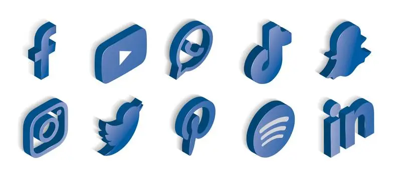 Set of Blue Glossy Social Media Icons