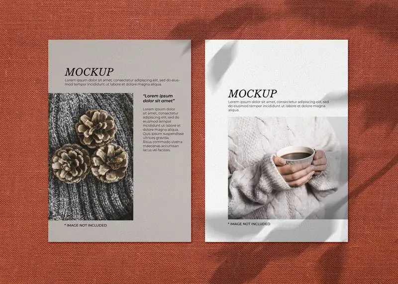 Two Paper Sheets on Fabric Surface Mockup