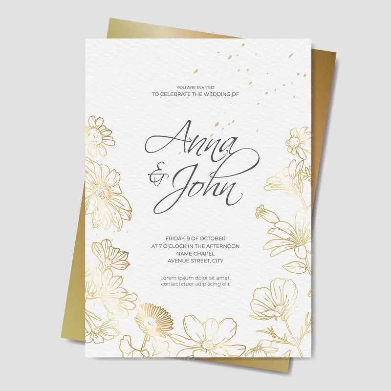 Golden Floral Wedding Invitation