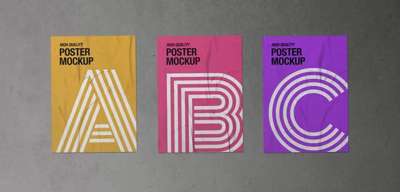 Pack of Three Crumpled Posters Mockup