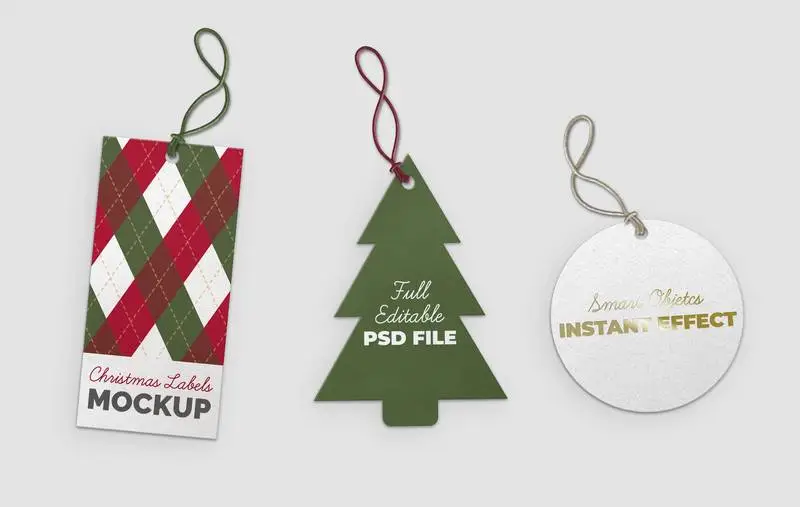 Christmas Tree Circle and Rectangle Labels Mockup