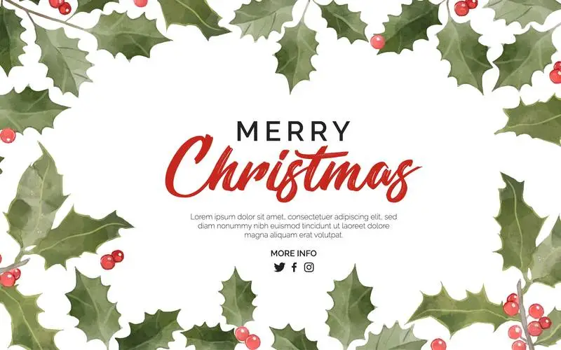 Christmas Background with Floral Watercolor