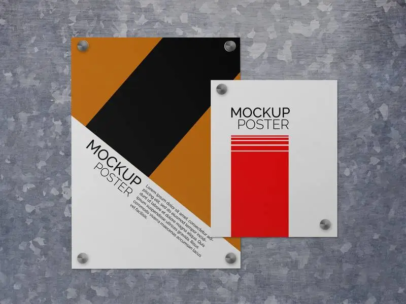 Posters on Steel Surface Mockup