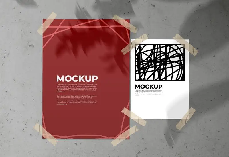 Pack of Posters with Tape and Shades Mockup