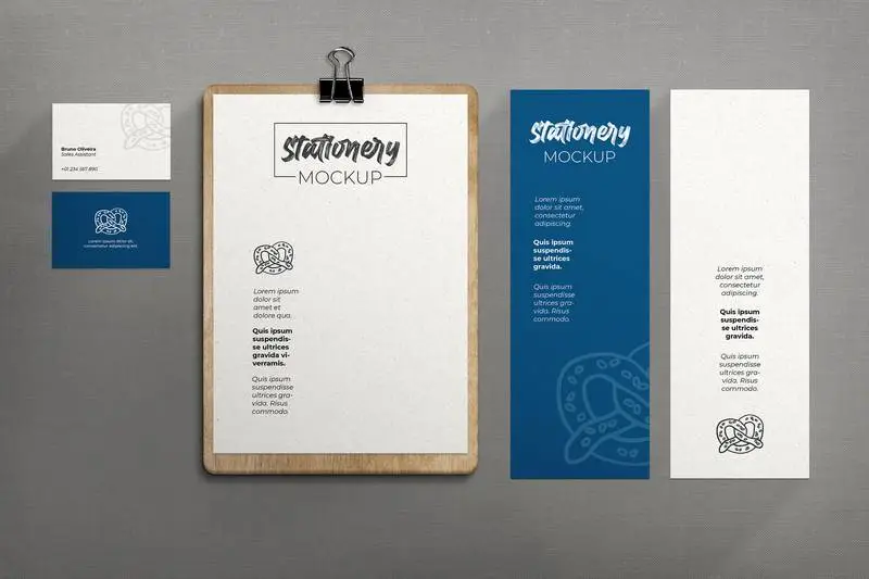 Stationery with Blue Fabric Surface Mockup