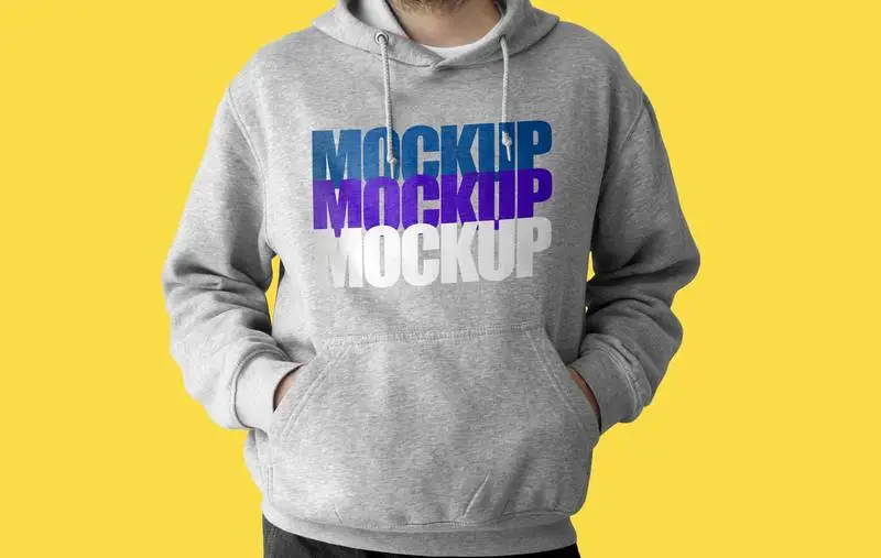 Grey Hoodie on Yellow Background Mockup