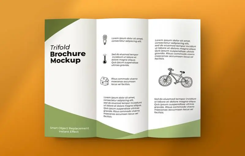 Trifold Brochure on Orange Surface Mockup