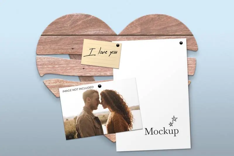 Wooden Heart Frame for Sheets Mockup