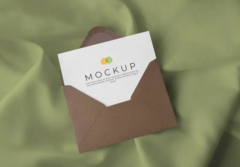 Envelope with Card on Fabric Background Mockup