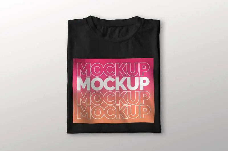 Folded Black T-Shirt Mockup