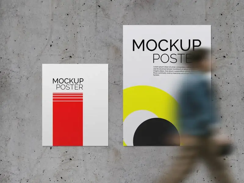 Posters with Walking Man on Concrete Surface Mockup
