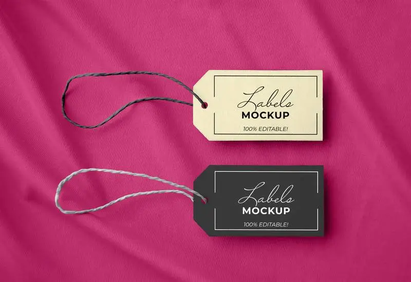 Wooden Labels on Fabric Surface Mockup