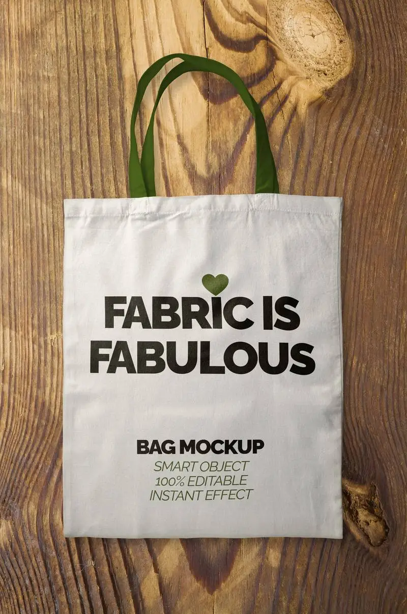 Fabric Bag with Green Handles Mockup