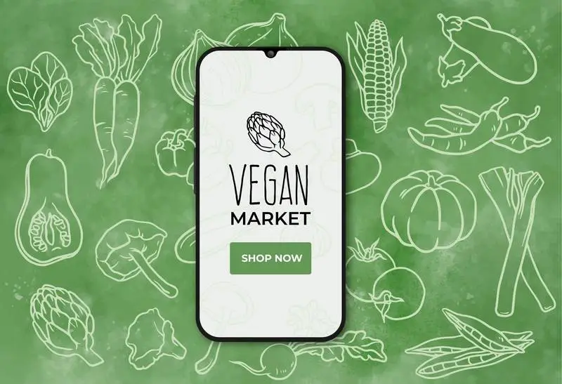 Vegan Food Market Banner with Smartphone