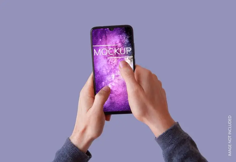 Smartphone Held with Two Hands on Purple Background Mockup