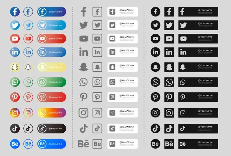 Pack of Banners with Social Media Icons (Black and White)