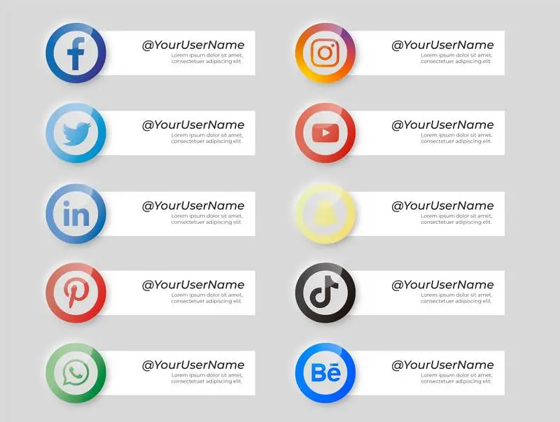 Collection of Banners with Social Media Icons in Neumorphic Style