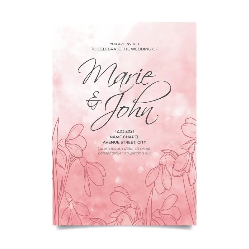 Floral Wedding Invitation with Watercolor Background